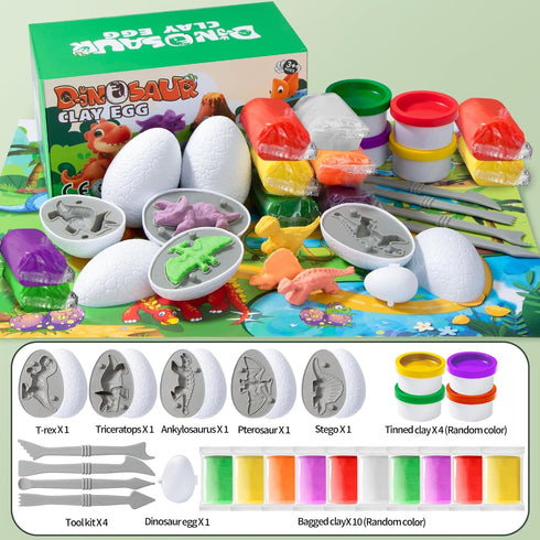 Sets 3-5, 5 3D DOLIVE Dinosaur Playdough for Kids Ages Dino Toys with Adventure Map, Toddler Easter Basket Stuffers