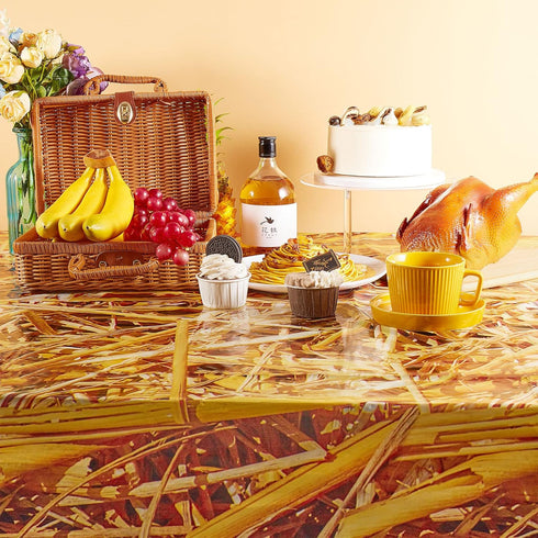 3 PCS Straw Tablecover Hay Bales for Farm Decoration, Waterproof Plastic Tablecloth for Parties