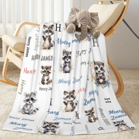 Novusopt Personalized Raccoon Baby Blanket - Custom Name Receiving Blanket for Boys, Newborn
