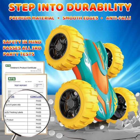 VONZAWAY 3-5 3 4 5 360 4WD Car Toys for Ages Boys, Push and Go Monster Truck Toys for Year Old Kids, Double-Sided Flip