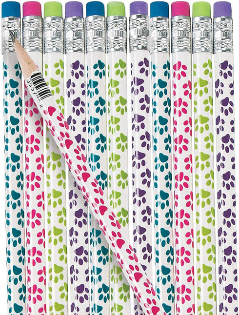 Fun Express Paw Print Pencils, Educational and Learning Activities for Kids, 24 Pieces