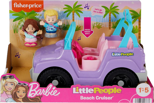 Fisher-Price Little People Barbie Toy Car - Beach Cruiser with Music Sounds and 2 Figures for Pretend Play
