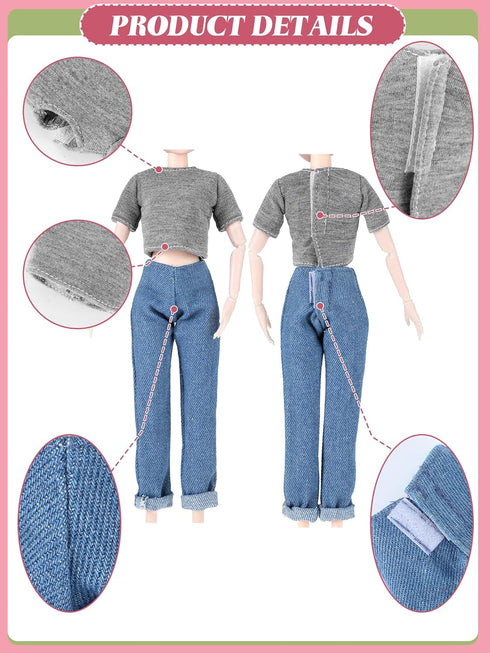 Bencailor 8 Pieces Doll Clothes for 11.5 Inch Girl Dolls, Cotton Elf Sweaters and Denim Pants Regular Outfit
