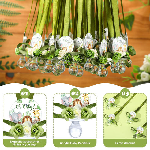 Quelay 60 Pcs Baby Shower Pacifier Necklace, Cute Jungle Animal Acrylic Pacifiers for Decoration Party Favors