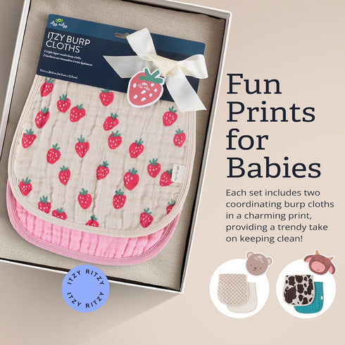 Set 2 100% Itzy Ritzy of Baby Burp Cloths Ultra-Soft Absorbent Burping Cloths for Babies - Made of Cotton Muslin