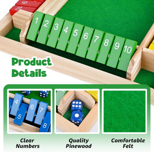 Pesnftr Game,2-4 Kids,8 Shut The Box Player Family Wooden Board Games,Family Math Games for Adults and Dices Classics