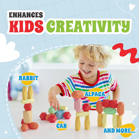 36 1 2 3 4 5 6 Pcs Wooden Stacking Blocks Montessori Toys for Year Old Toddlers and Kids, XL Rocks, No Choking Hazard