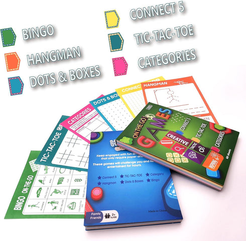 6 Portable Travel Game Activities Notepad, On The Go Plane Trip Game, 4 x 6-inches (2 Pads and 60 Sheets Each)