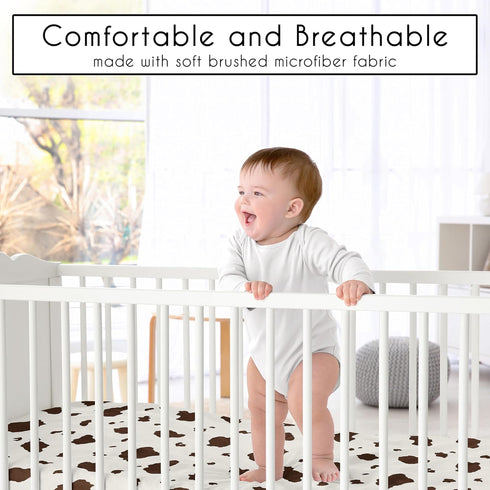 Sweet Jojo Designs Brown Cow Print Baby Boy Fitted Mini Crib Sheet for Western Collection