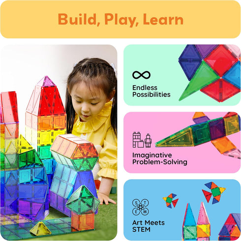 60 Set 60pcs 3D PicassoTiles Piece Magnet Building Tiles Clear Magnetic Blocks Construction Playboards - Creativity
