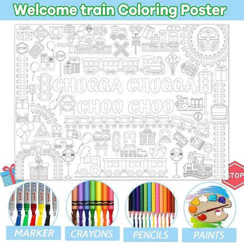 Train Giant Coloring Poster Train Party Favors Large Transportation Drawing Tablecloth DIY Art Drawing Coloring Mat