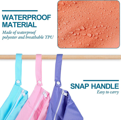 10 Pack Woanger Wet Dry Bags for Baby Cloth Diapers Waterproof Reusable Travel Bags with Two Zippered Pockets Pool