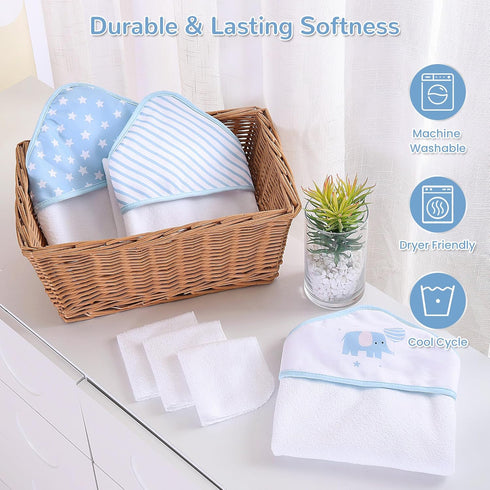 6 Set, 28 28 inch Viviland Pcs Hooded Baby Towels and Washcloths Super Gentle Bath Towels for Newborn Face & Body