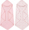 Hahafelt 2 Pcs Pink Bow Baby Hooded Towels for Newborn 100% Muslin Cotton