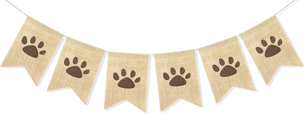 Uniwish Dog Paw Print Banner, Puppy Animal Theme Birthday Party Decorations, Rustic Burlap Bunting