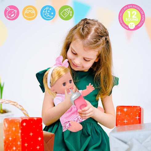 Set, 36PCS Playset, 14'' Backpack, 3 4 5 6+ PROOU Baby Care Doll Toys Dolls Hair Salon Pretend Play Toddler Doll Toys