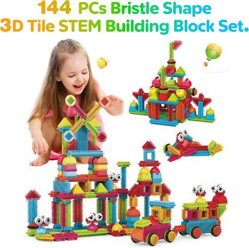 244 3D 3-8 Contixo pcs Bristle Shape STEM Building Toys, Construction Learning Stacking Educational Block, Creativity