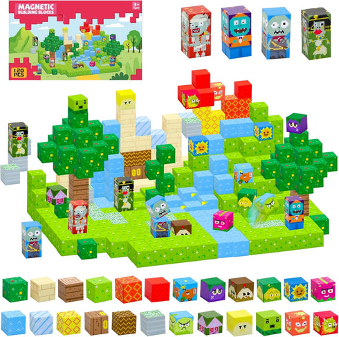 SKTMYY Magnetic Blocks-120pcs Game Magnetic Building Blocks for Kids Ages 4-8, STEM