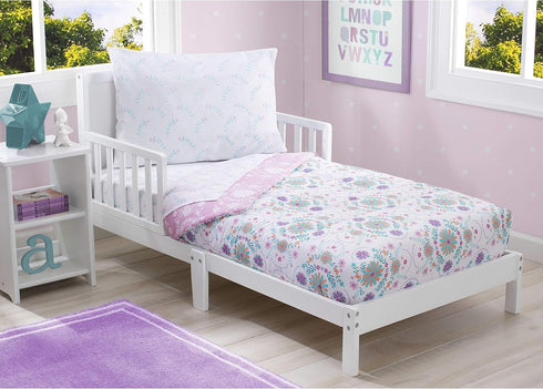 Delta Children Toddler Bedding Set | Girls 4 Piece Collection | Fitted