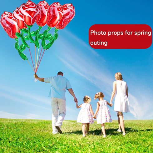 Gejoy 6 Pcs 37 Inch Red Rose Foil Balloons for Mother's Day, Flower Shaped Party Supplies
