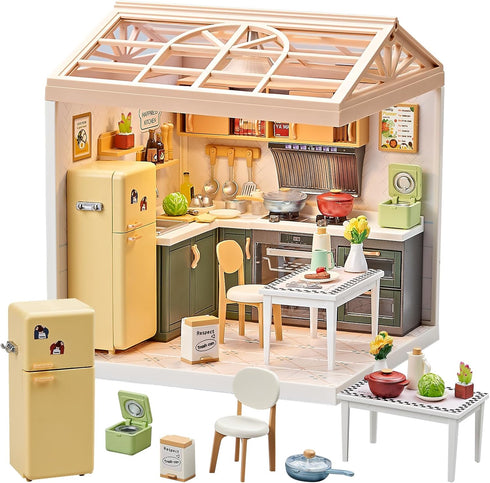 Miniature Kitchen DIY House Kit 126Pcs Cooking Room Furniture Set with Plug-in