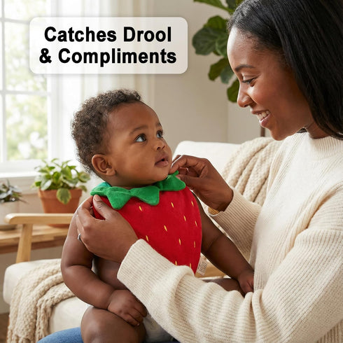 Strawberry Shaped Drool Bib Premium Handmade Baby Bib for Infants & Toddlers | Soft, Absorbent, Gentle Cotton | Unique