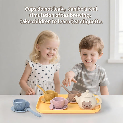 Set Set 3 4 5 6 4Cups 4Coasters 4Scoops Tea Party for Toddlers, Silicone Play Tea for Girls and Boys Years Old, Kitchen