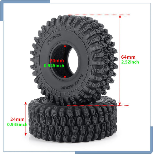 4PCS RC Soft Rubber 1.0 Tires, 64MM Foam Insert for 1/18 TRX4M Upgrades, 1/24 SCX24