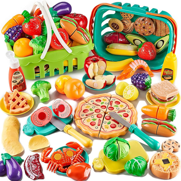 Kidsciety 85Pc Pretend Play Food Sets for Kids Kitchen, Cutting toy food