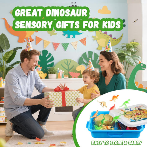2.64lbs 3 4 5 6 7+ Dinosaur Sensory Bin with Lid, Magic Sand, Dino Figures, Skeletons & Archaeology Tools, Sensory Sand