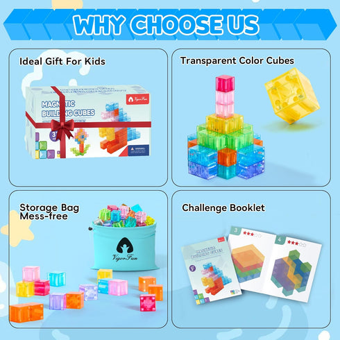 Set, 3-12(Transparent) VigorFun Magnetic Blocks Magnet Building Blocks with Toy Figurine and Storage Bag for Kids