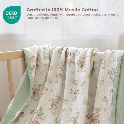 47"x47", 100% Konssy Muslin Baby Blankets for Girls Boys Cotton Crib Blanket for Infant Toddler, Super Soft