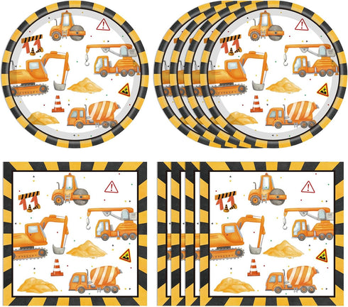 Fitoyplak 40Pcs Construction Plates and Napkins Set Construction Birthday Decorations Disposable Tableware Paper