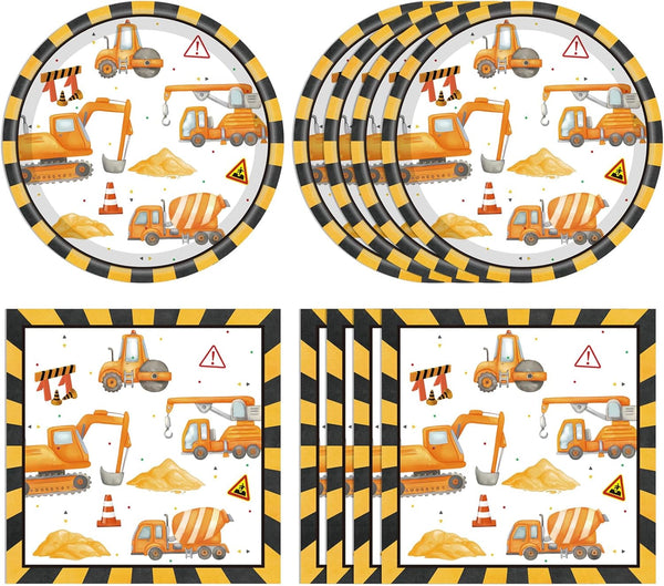 Fitoyplak 40Pcs Construction Plates and Napkins Set Construction Birthday Decorations Disposable Tableware Paper