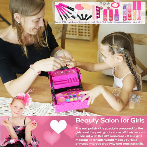 52 4-12, Kids Makeup Kit for Girl - PCS Safe and Washable Makeup for Kids, Real Girls Makeup Kit, Toddler Makeup Kit