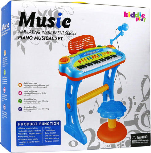 37 3 Kiddie Play Kids Piano Keyboard with Microphone and Stool Key Electronic Musical Instrument Toy with Colorful