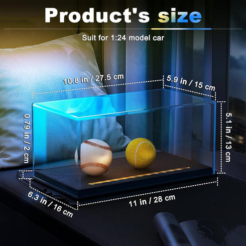 Lighted Display Case for 1/24 Scale Model Cars - No Assemble Acrylic Case with Lights and Leather Base