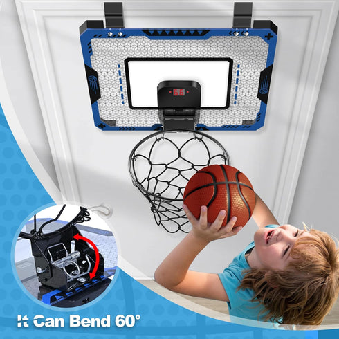 Indoor Basketball Hoop for Kids Age 5-10 - Over The Door Mini Hoop with Electronic Scoreboard & 3 Balls
