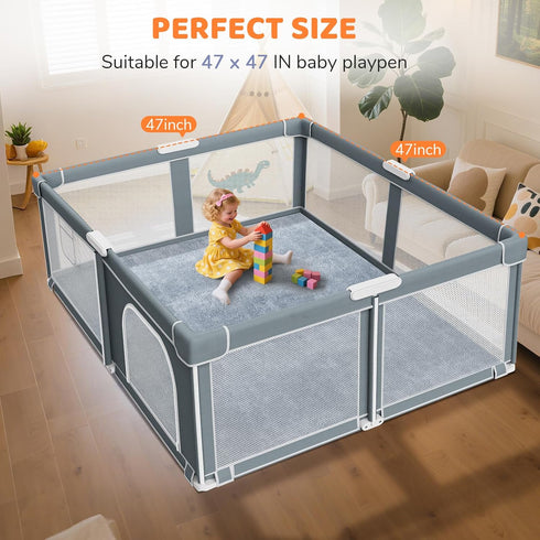1.3" 47x47 Inch Tummy Omzer Baby Play Mat for Floor - Thick Foam Playpen Mats with Removable & Washable Cover for Time