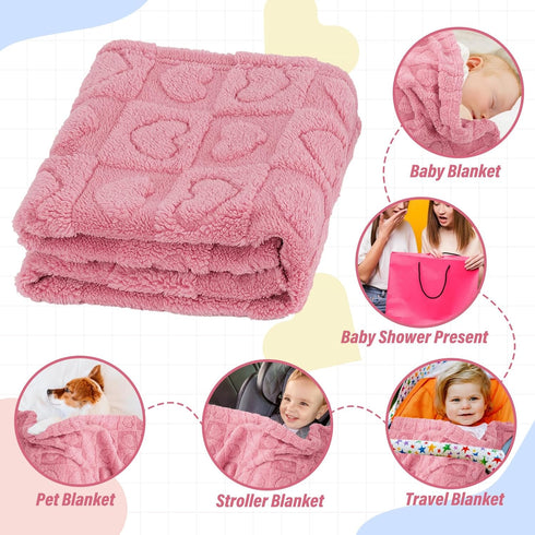 Plush Soft Heart Checkered Baby Blanket, Fleece Infant Toddler Blankets for Girls Boys, Lightweight Breathable 32"×37"