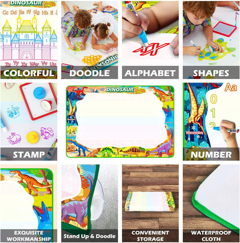 Jasonwell Aqua Water Doodle Mat 60x40 Inches, Large Magic Drawing Mat for Kids Age 2-8, Educational Christmas Birthday