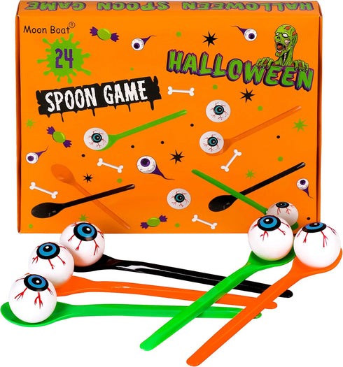 24 Packs Halloween Game Eyeball Spoon Relay Race Toy Set, Indoor Outdoor Party Supplies Decorations