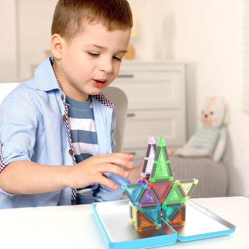 Set Playset 3+ PN11 PicassoTiles Nano Tiles Magnetic Building Construction with Tin Storage Case Compact Colorful Mini
