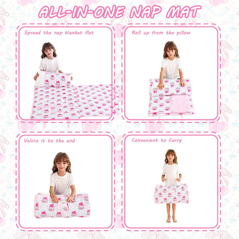 lasoftan Toddler Nap Mat with Pillow and Blanket, Extra Large Rolled Napping Mats,Slumber Bags for Boys Girls,Kids