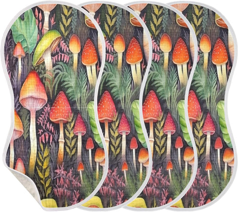 Bulletgxll Set 4, Watercolor Mushrooms Unisex Baby Burp Cloths of Soft Absorbent Organic Cotton Muslin Burping Cloths