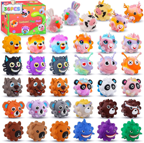 36 PACK 3D KissFree Animal Pop Balls Party Favors for Kids, Pop Fidget Balls Toys Bulk, Gifts for Boys & Girls, Goodie