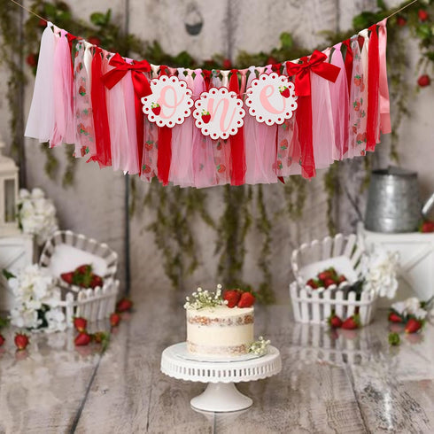 Strawberry One Highchair Banner - Berry First Birthday High Chair Banner, Berry Sweet One Birthday Decorations