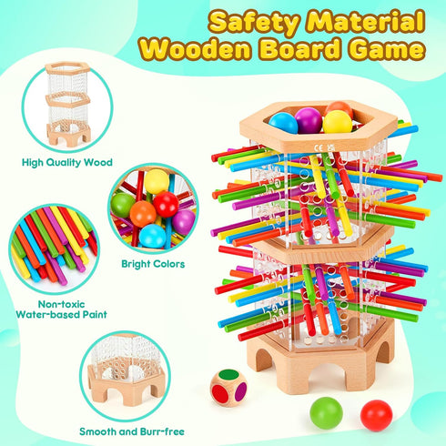 WhimsiPlay 42 3 4 5 6 Counting Montessori Wooden Board Game, Colorful Sticks Dice Games for Kids Years, Math Learning