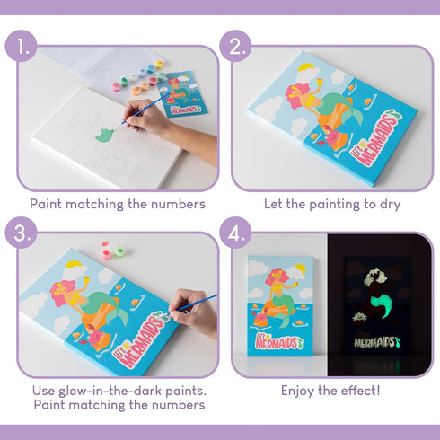 BONNYCO Paint by Numbers Kit for Kids, Mermaid Pack 3 Canvas Paint by Number Canvas Framed Gifts for Girls, Arts and