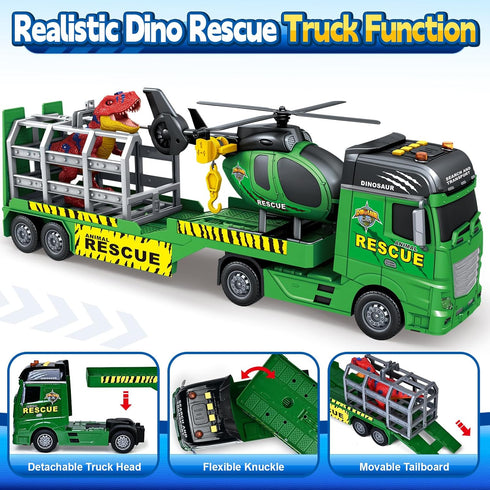 3 4 5 6 7 23" Bstoyder Toddler Boy Toys for Years Kids, Semi Flatbed Truck Toy with a Dinosaure Truck, Friction Powered